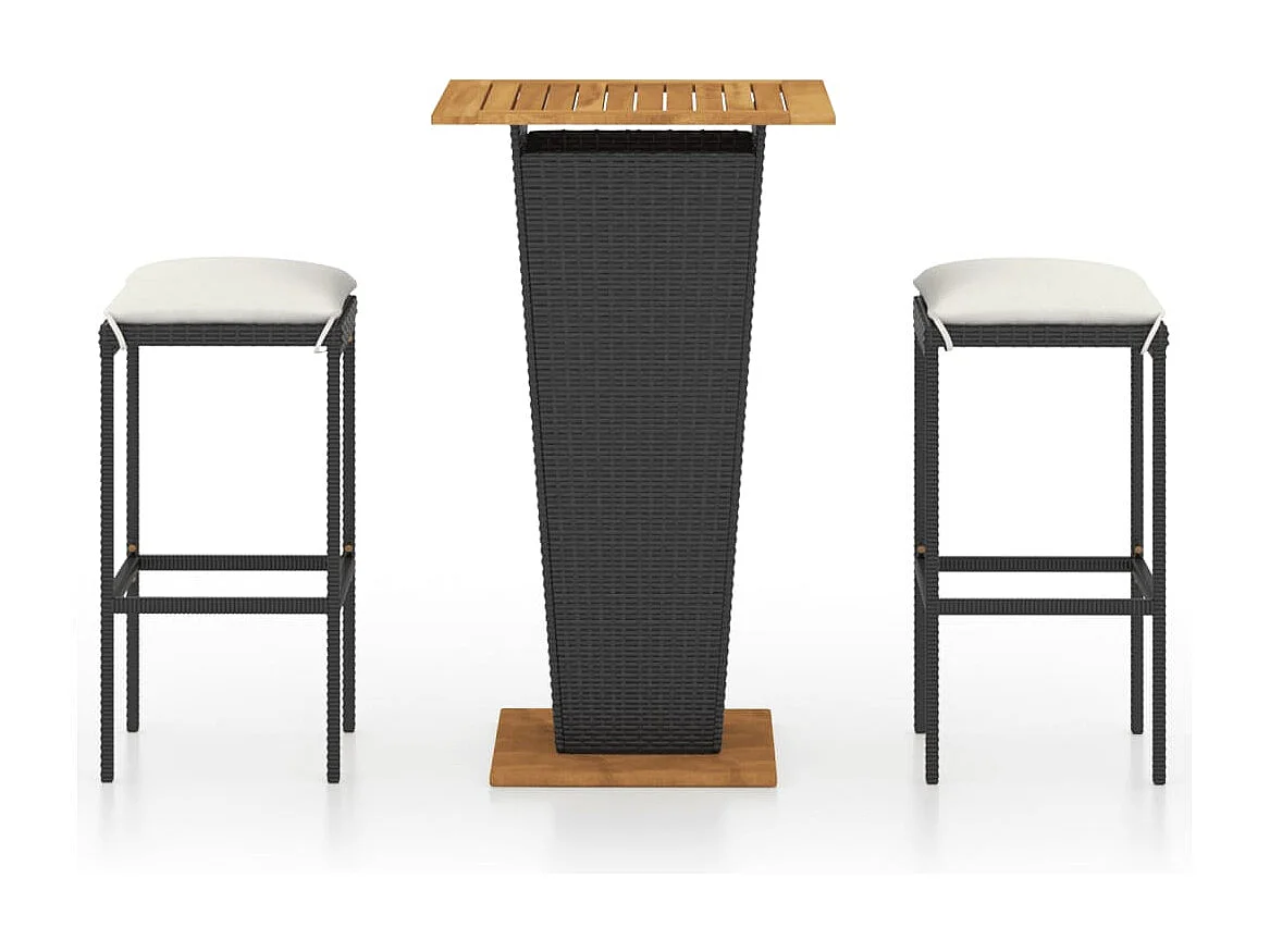 Set Bar da Giardino 3 pz con Cuscini in Polyrattan Nero