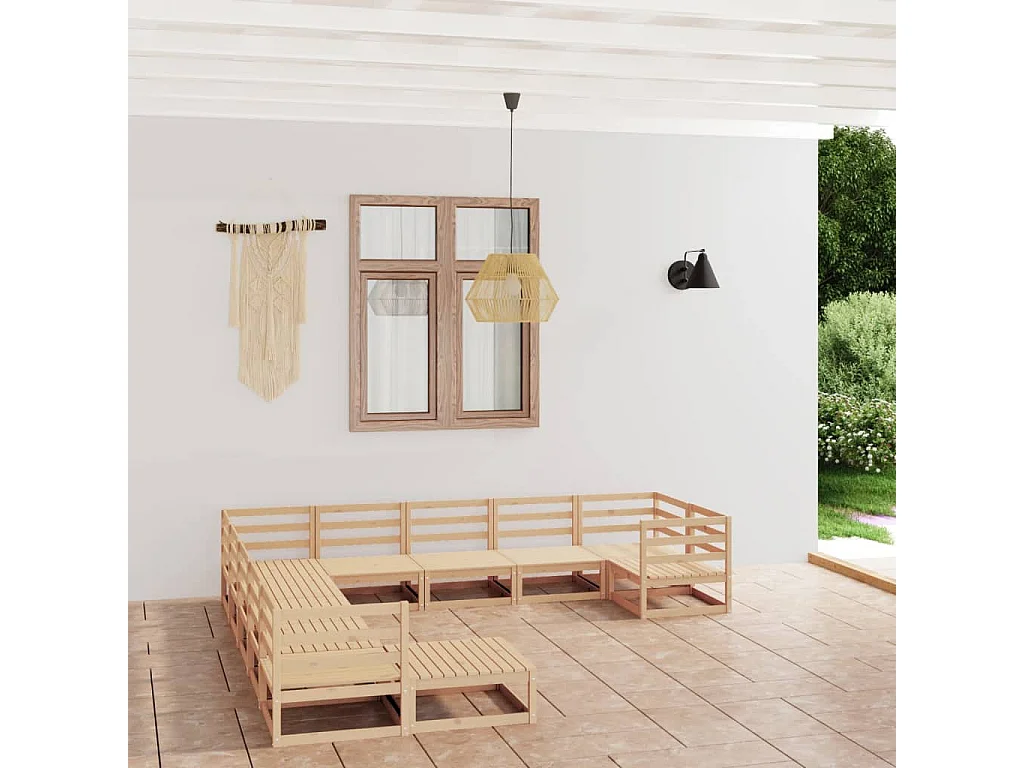 11-tlg. Garten-Lounge-Set Massivholz Kiefer