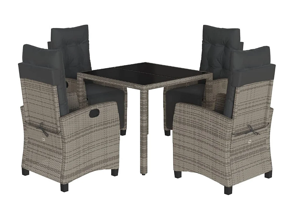 5 pcs conjunto de jantar p/ jardim c/ almofadões vime PE cinza