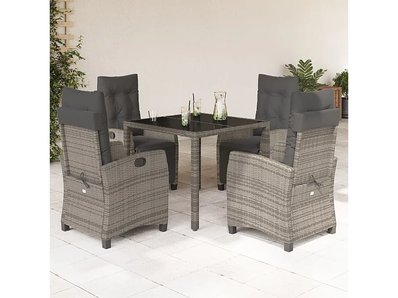 Ensemble à manger de jardin 5 pcs coussins gris résine tressée