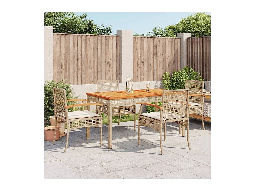 Set da Pranzo da Giardino 5 pz con Cuscini Beige in Polyrattan