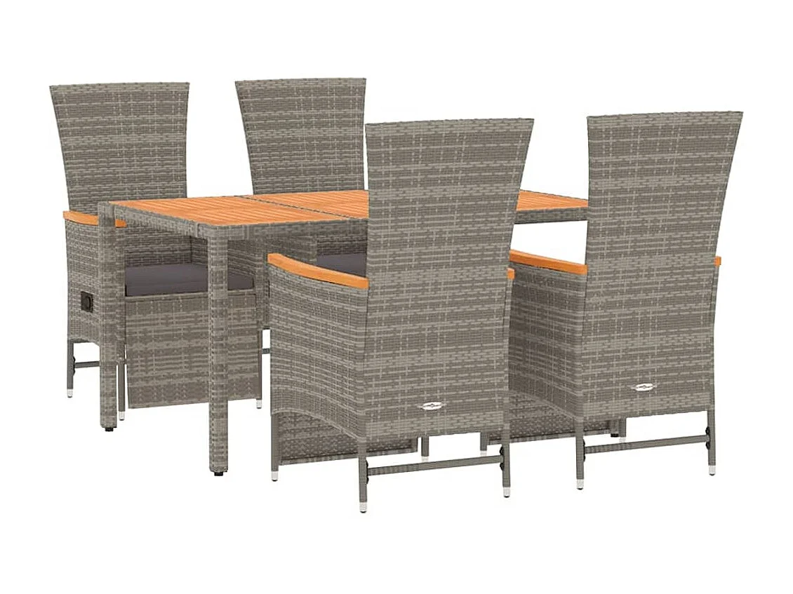 5 pcs conjunto de jantar p/ jardim c/ almofadões vime PE cinza