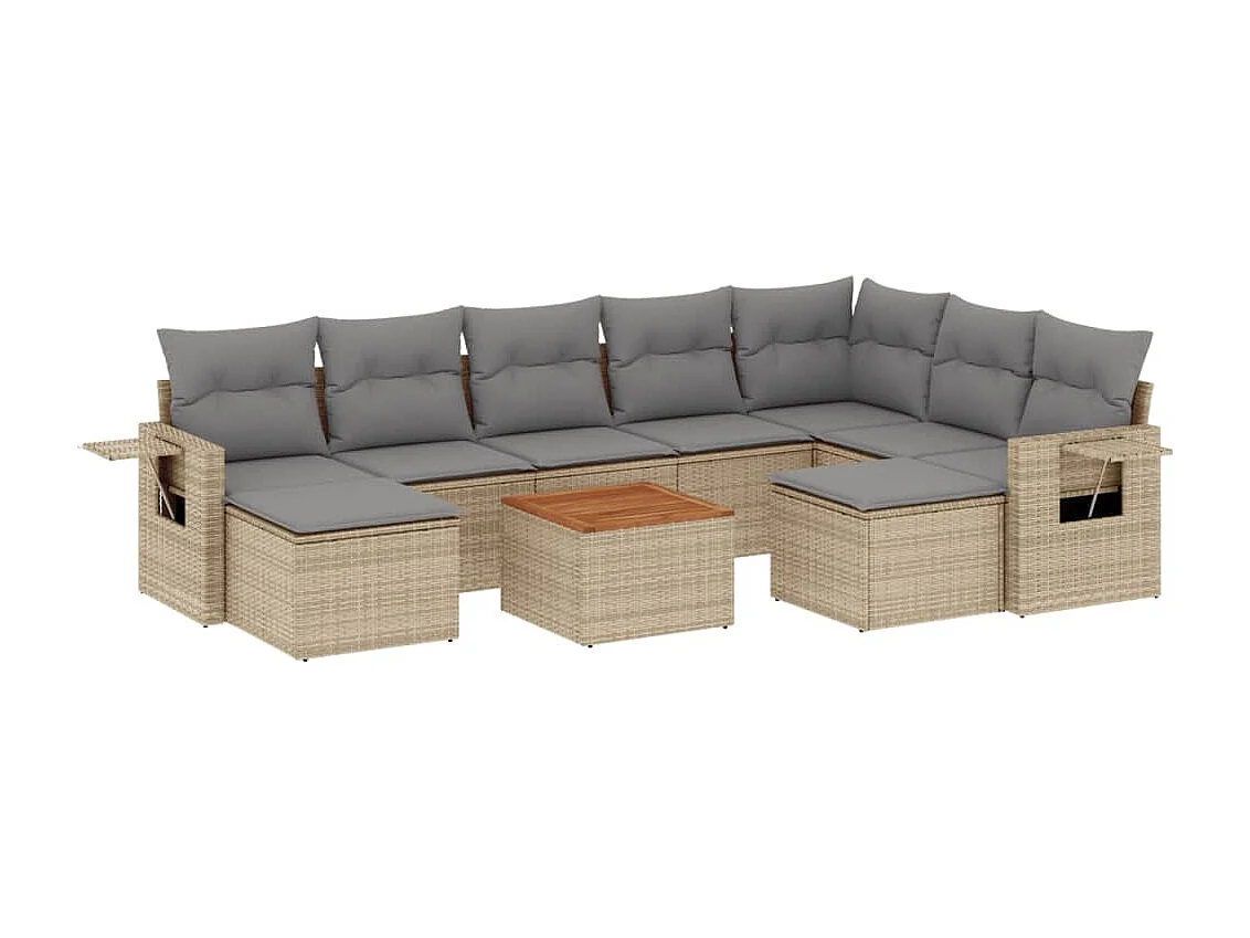 Salon de jardin et coussins 10 pcs mélange beige résine tressée