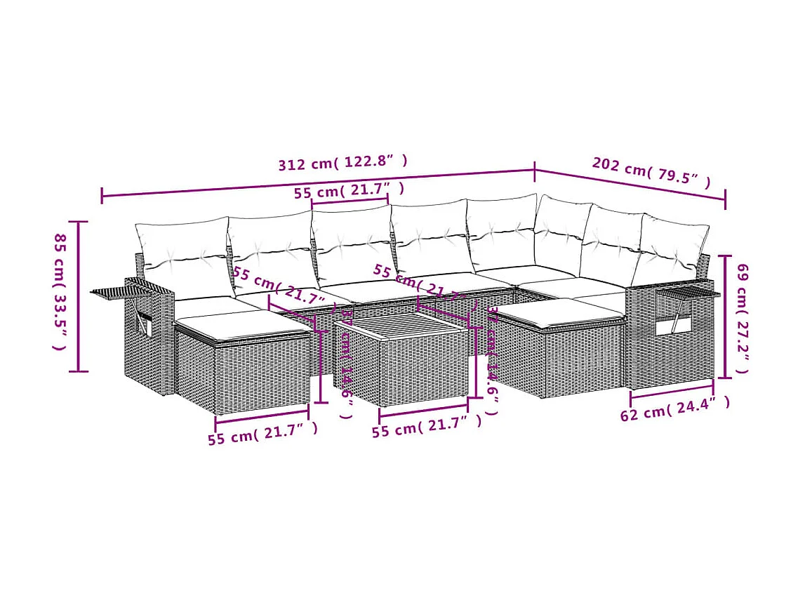 Salon de jardin et coussins 10 pcs mélange beige résine tressée