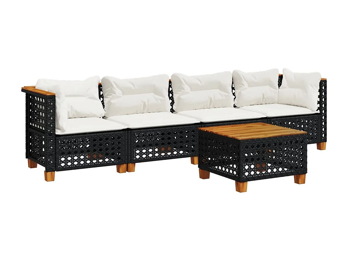 Set Divani da Giardino 5 pz con Cuscini in Polyrattan Nero