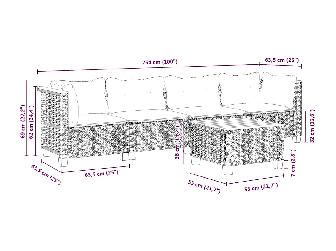 Set Divani da Giardino 5 pz con Cuscini in Polyrattan Nero