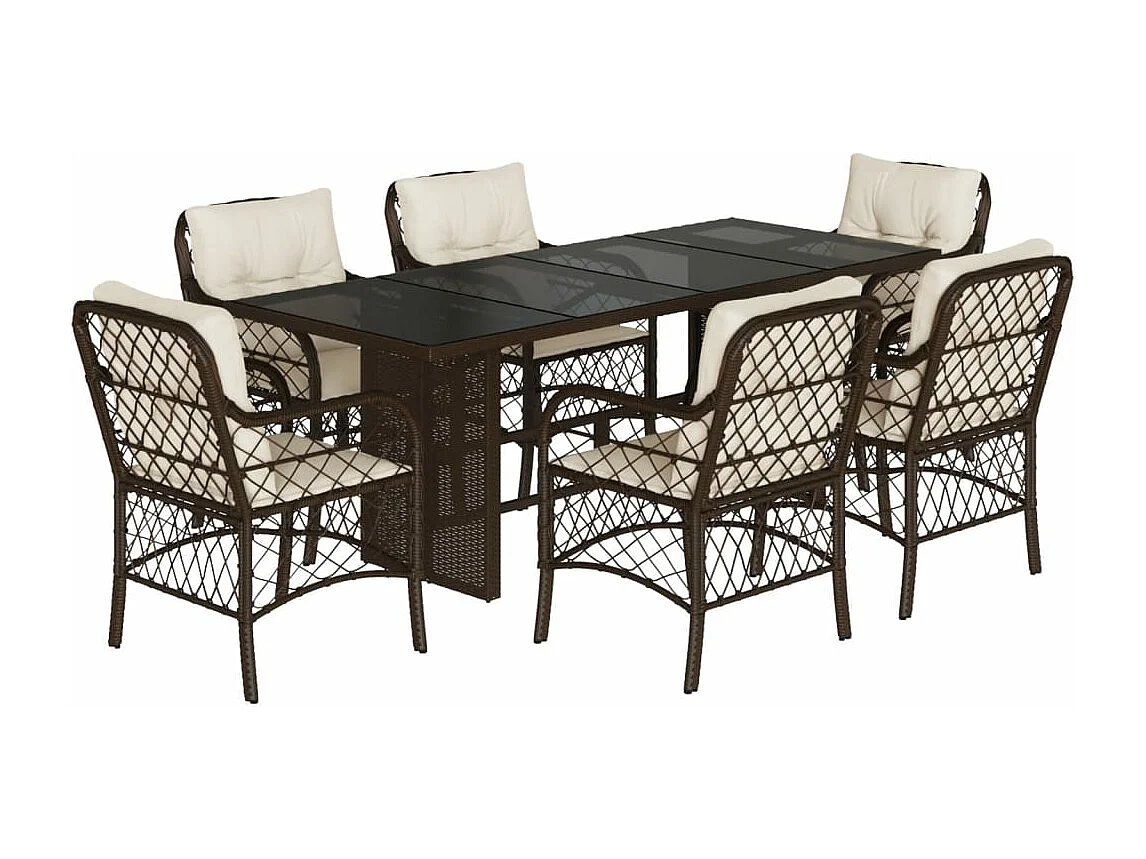 Ensemble à manger de jardin et coussins 7 pcs marron rotin