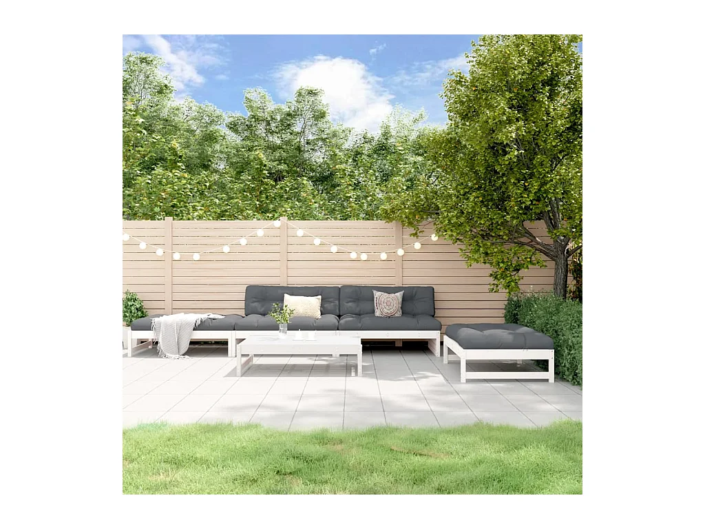 Set Salotto da Giardino 5 pz Bianco in Legno Massello di Pino