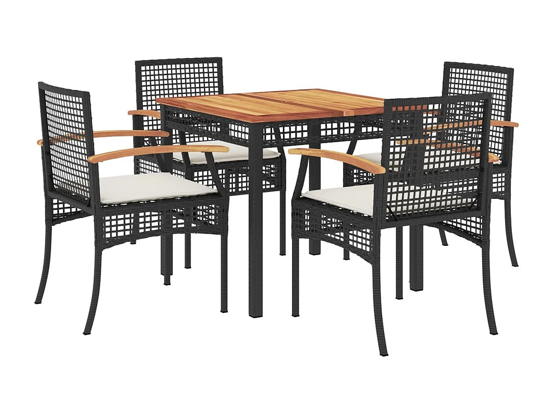 Ensemble à manger de jardin coussins 5pcs Noir Résine tressée