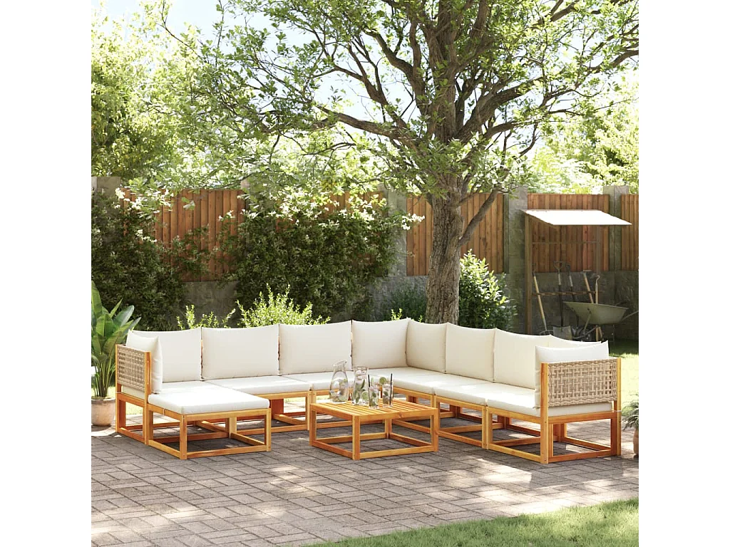 9 pcs conjunto de sofás de jardim com almofadões acácia maciça