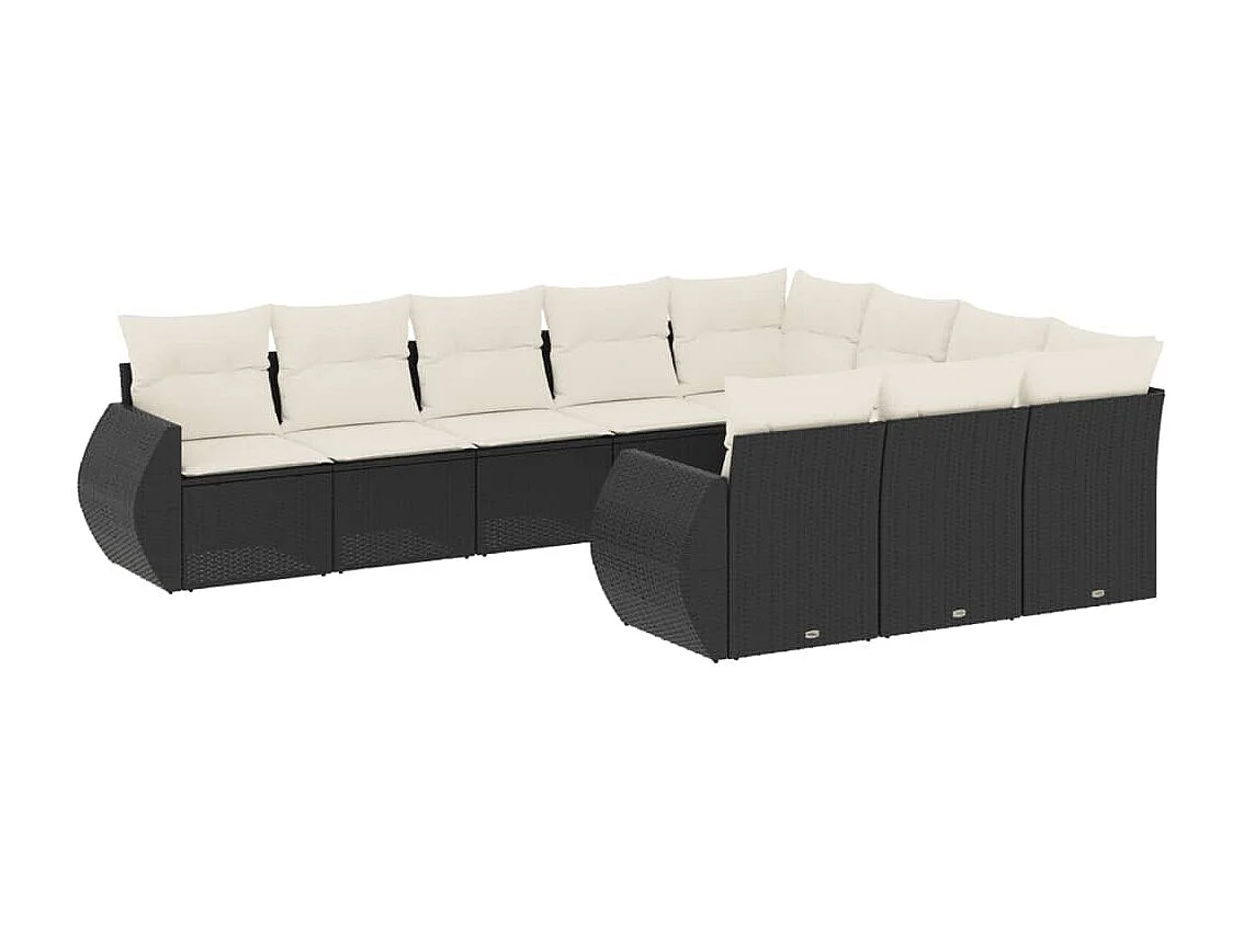 10-delige Loungeset met kussens poly rattan zwart
