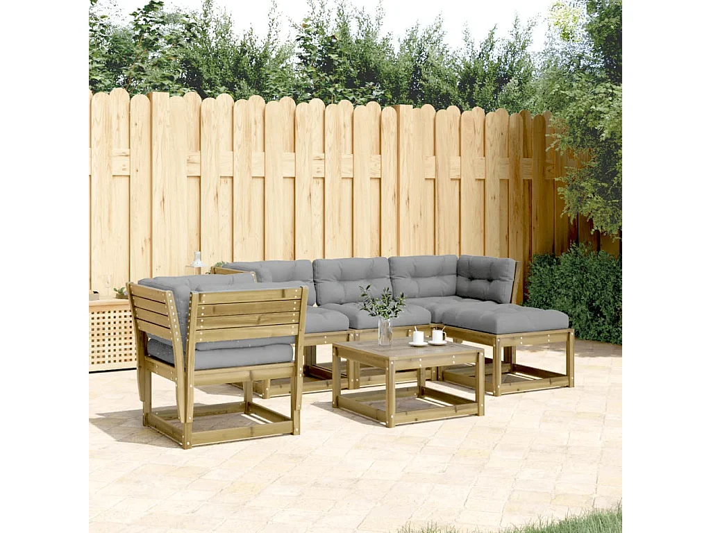 5 pcs conjunto lounge de jardim c/ almofadões pinho impregnado