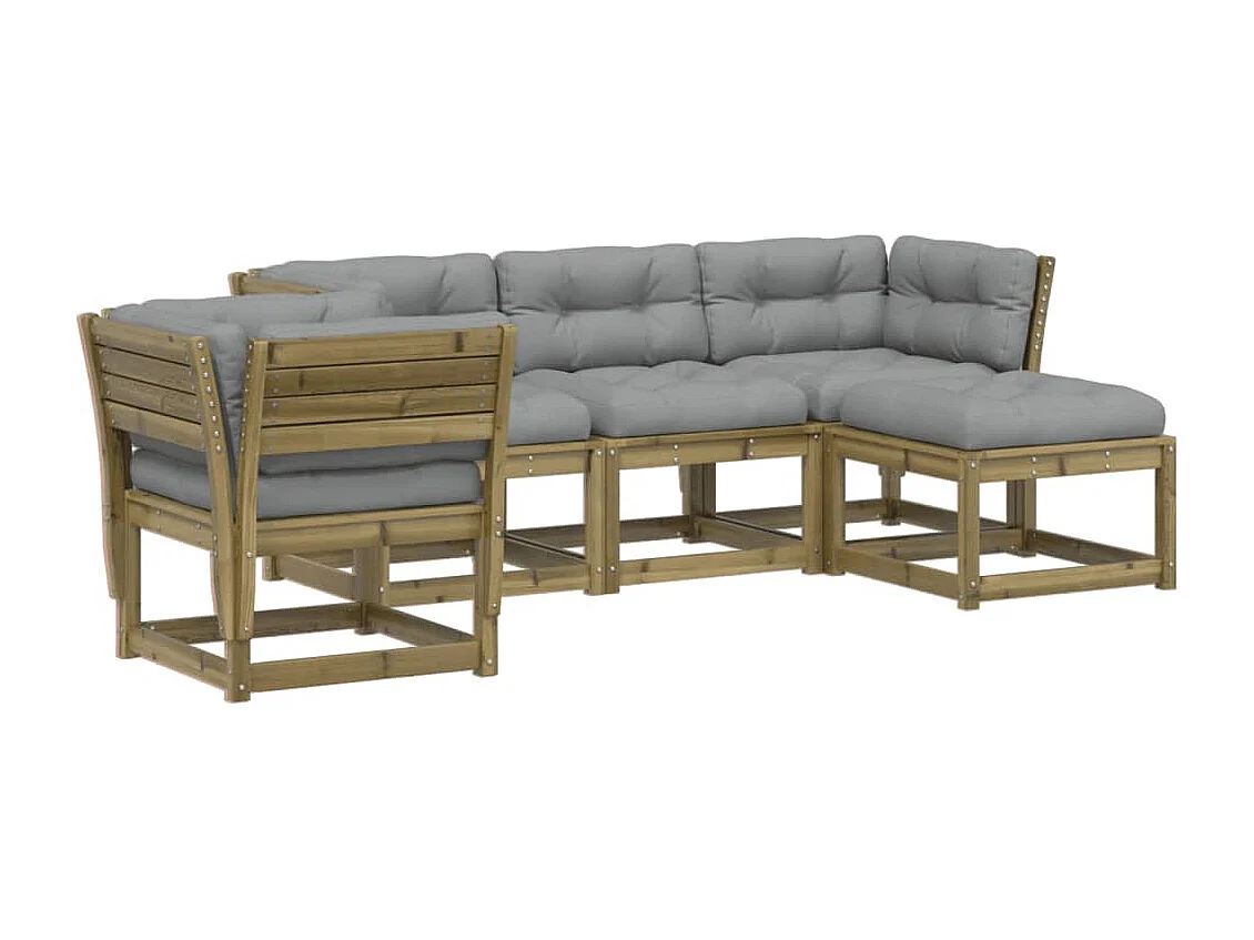 5 pcs conjunto lounge de jardim c/ almofadões pinho impregnado