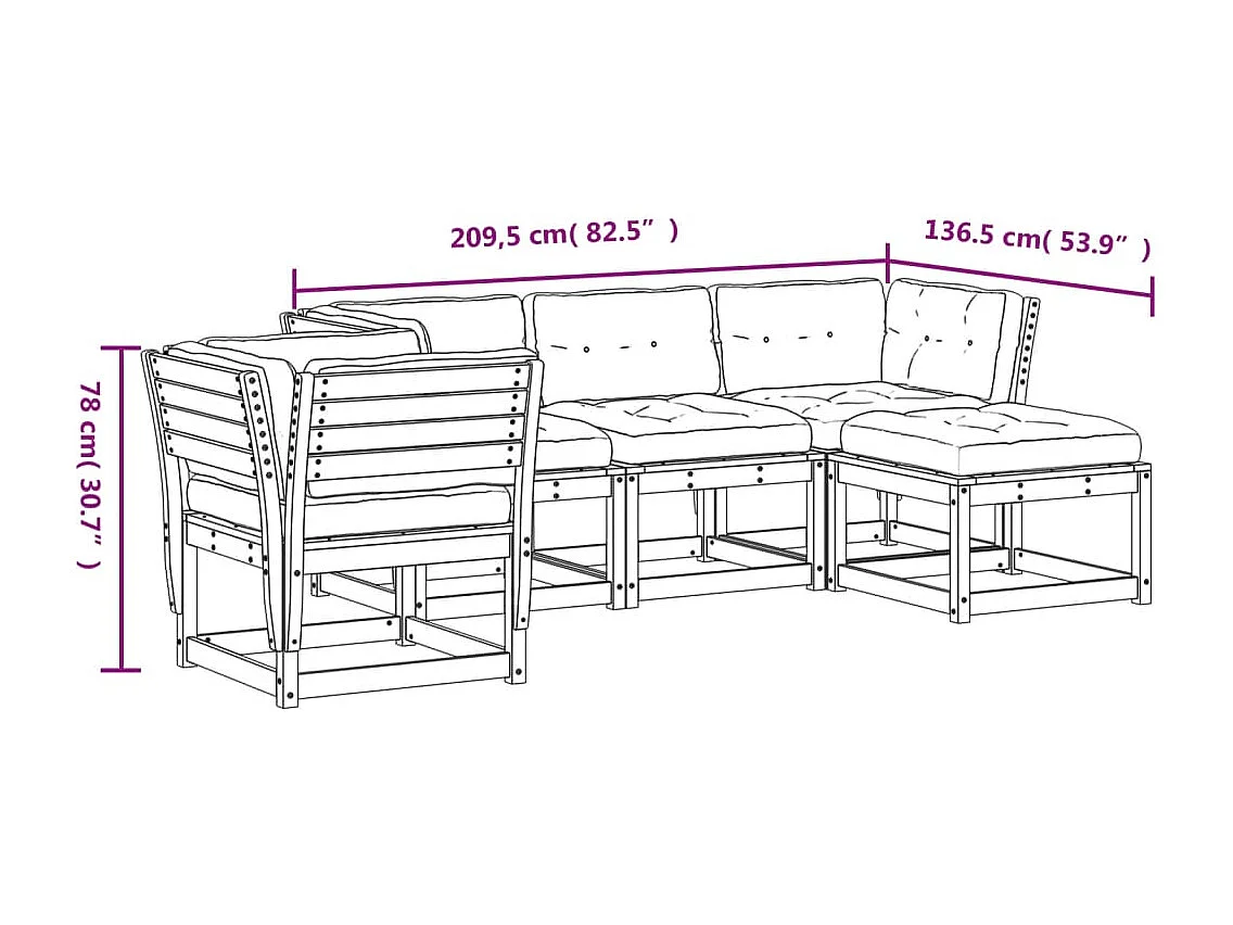 5 pcs conjunto lounge de jardim c/ almofadões pinho impregnado