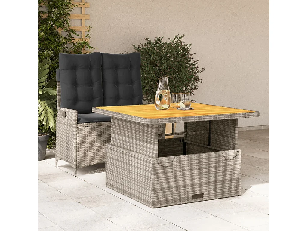 Ensemble à manger de jardin et coussins 2 pcs gris rotin