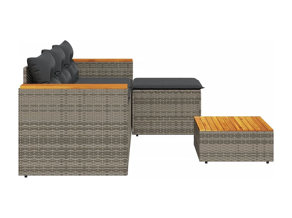 3-tlg. Garten-Sofagarnitur mit Kissen Grau Poly Rattan