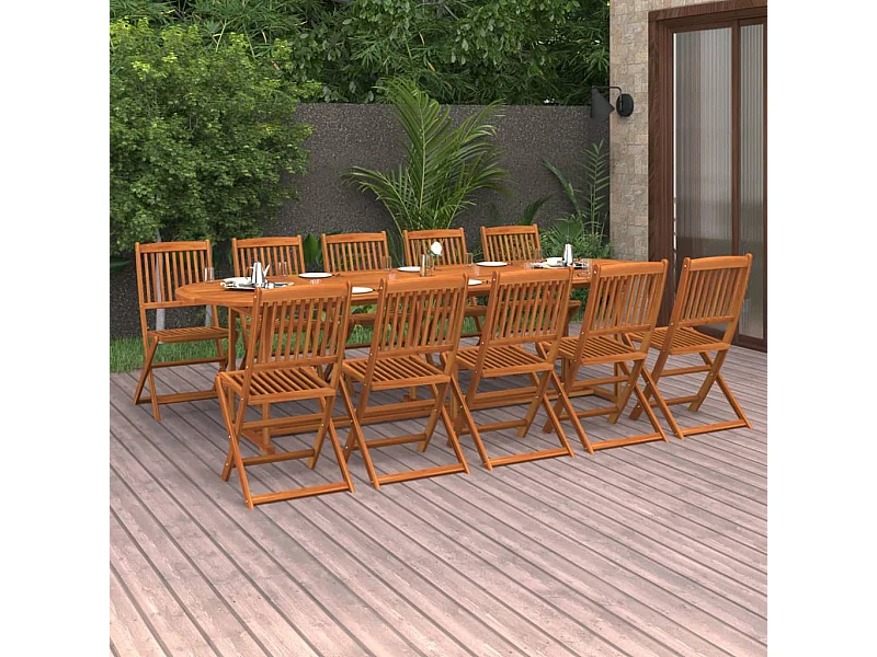 11 pcs conjunto de jantar para jardim 280x90x75cm acácia maciça