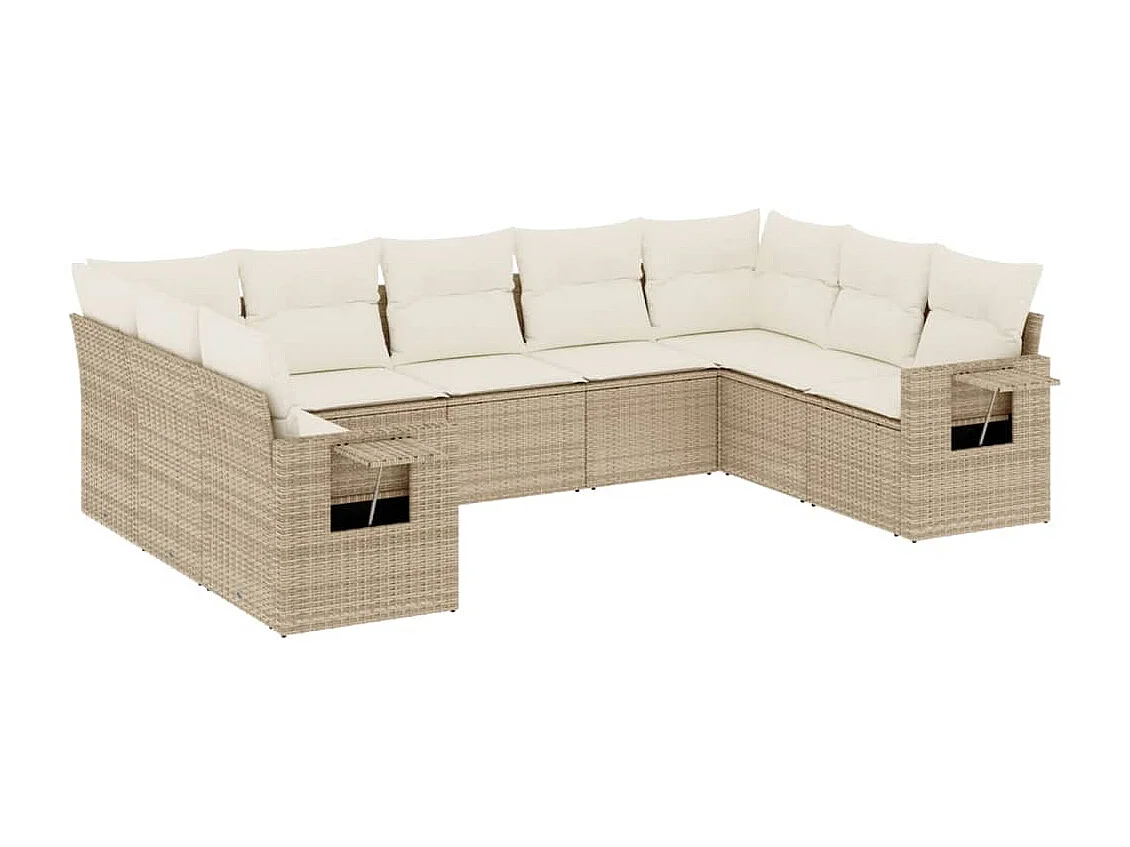 Salon de jardin avec coussins 9 pcs beige résine tressée