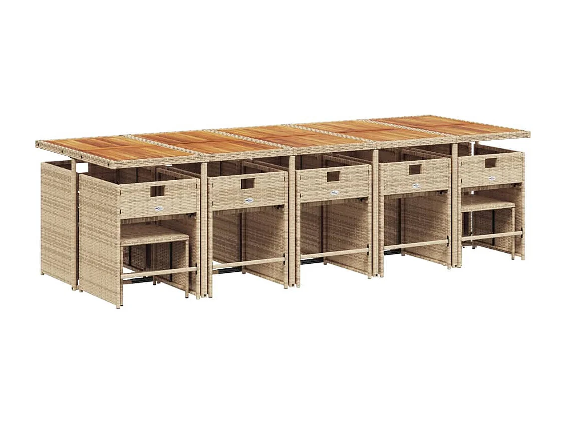 Ensemble à manger de jardin et coussins 15 pcs beige