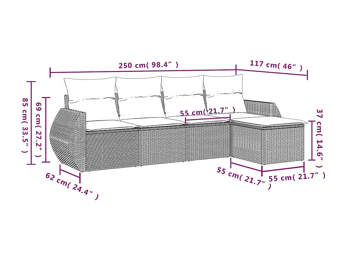 Set Divani da Giardino 5 pz con Cuscini in Polyrattan Nero
