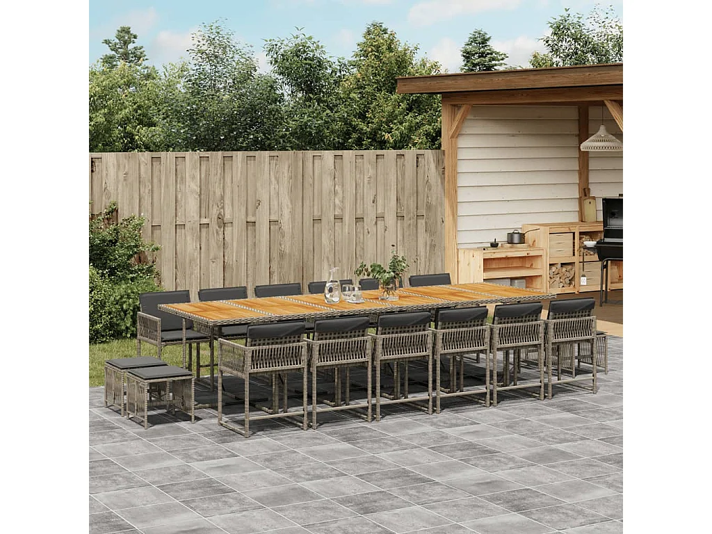 17-tlg. Garten-Essgruppe mit Kissen Grau Poly Rattan