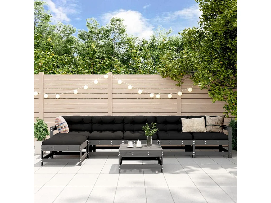 7-tlg. Garten-Lounge-Set Grau Massivholz Kiefer