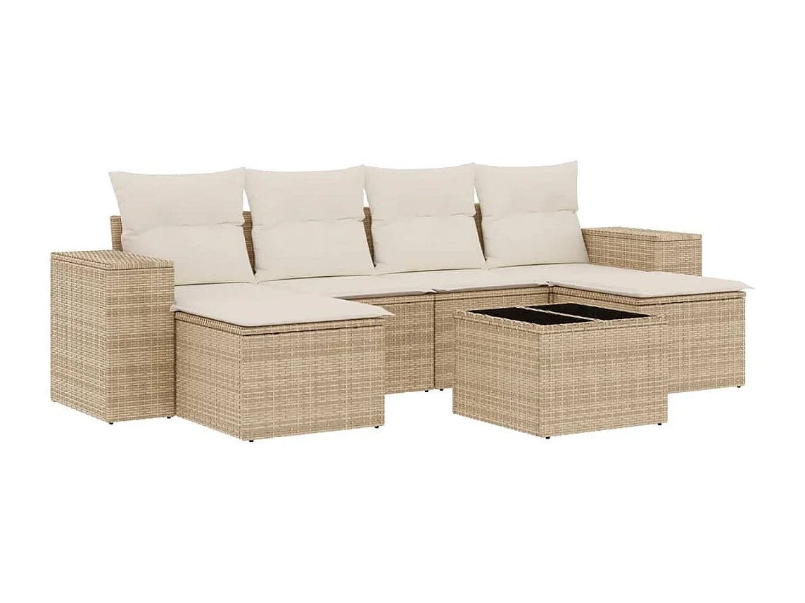 Salon de jardin avec coussins 7 pcs beige résine tressée