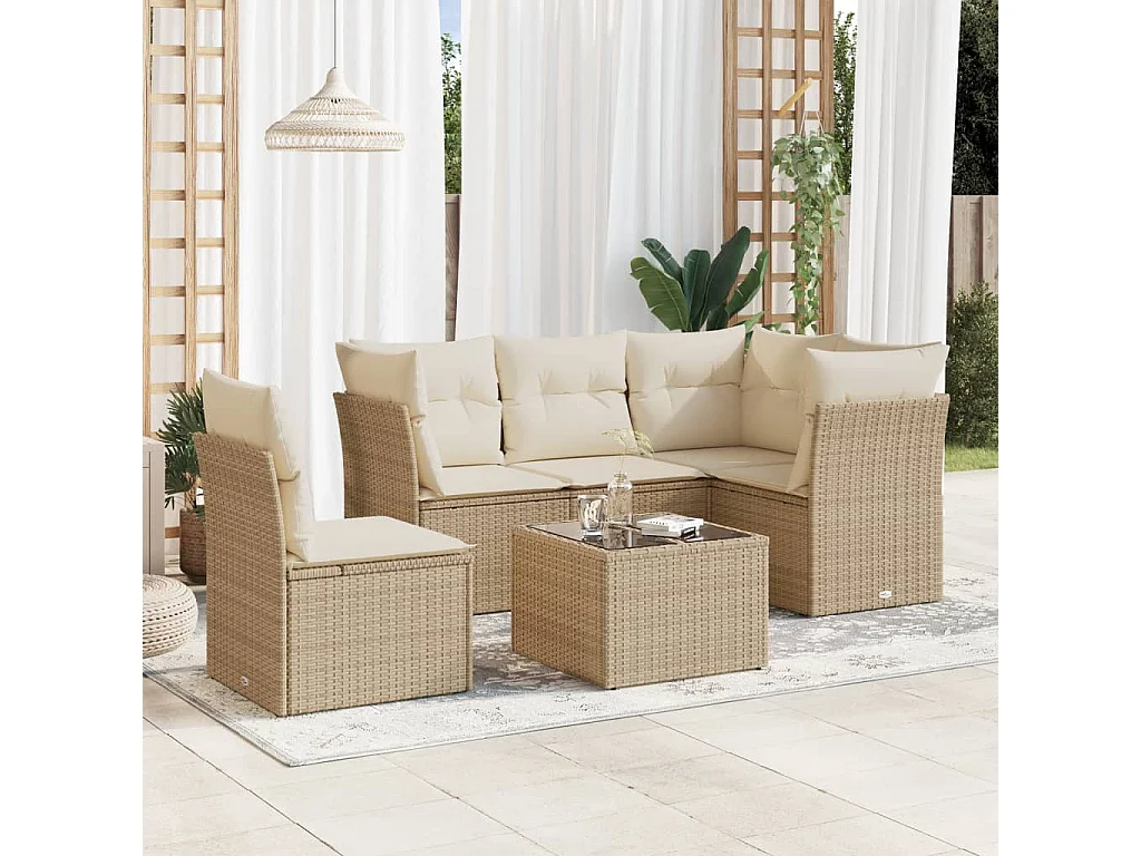 Salon de jardin avec coussins 6 pcs beige résine tressée