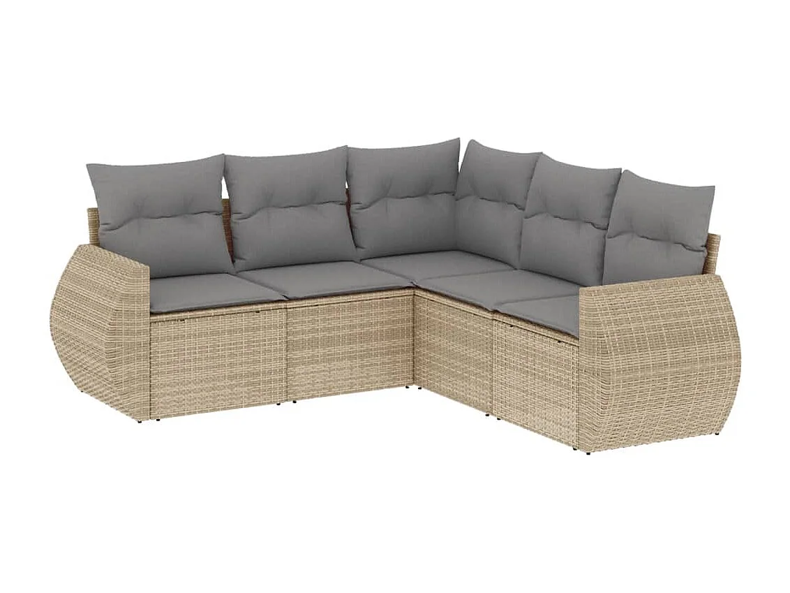 Salon de jardin avec coussins 5 pcs beige résine tressée