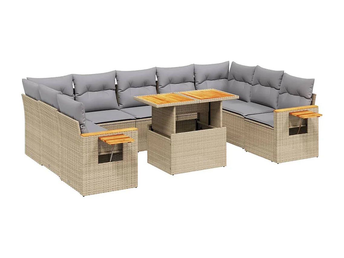 10-delige Loungeset met kussens poly rattan beige