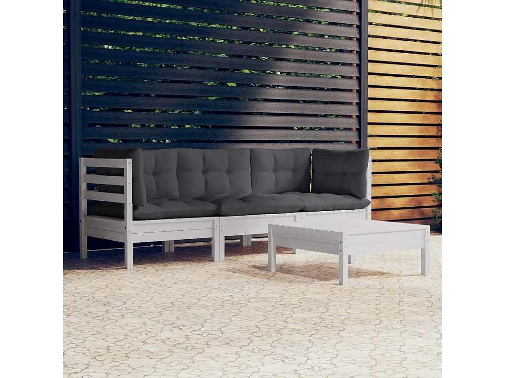 4 pcs conjunto lounge de jardim c/ almofadões pinho antracite