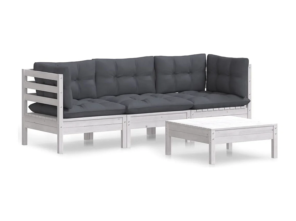 4 pcs conjunto lounge de jardim c/ almofadões pinho antracite