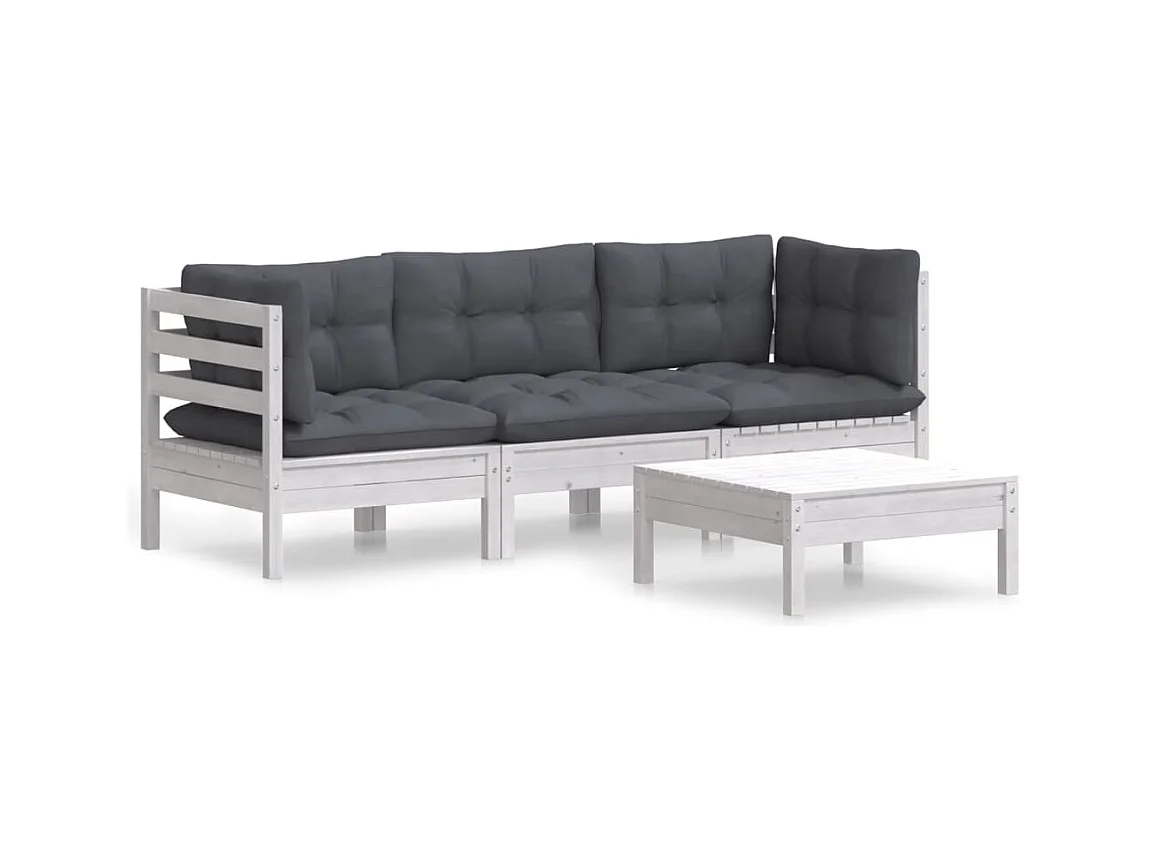 4-tlg. Garten-Lounge-Set mit Anthrazit Kissen Kiefernholz