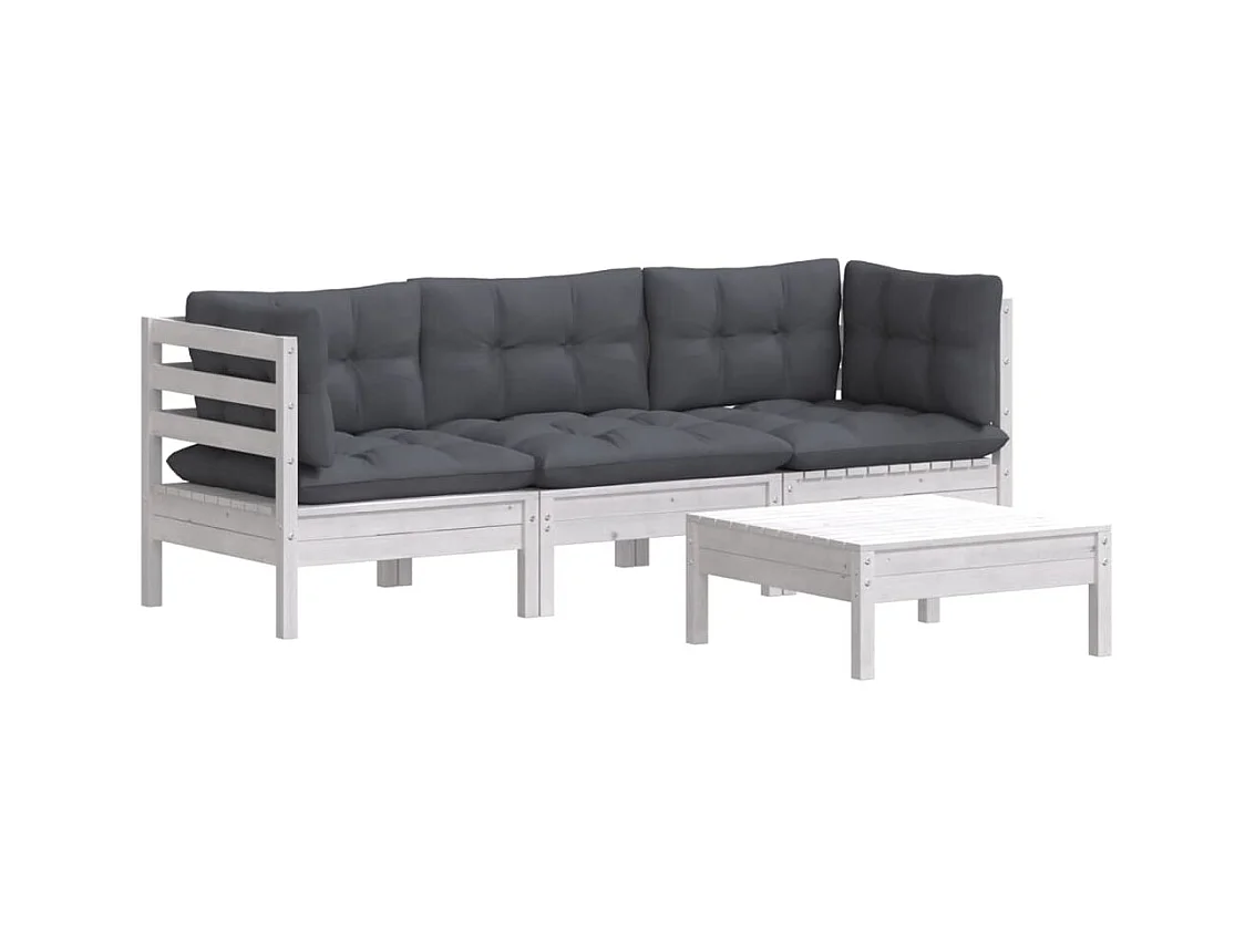 4-tlg. Garten-Lounge-Set mit Anthrazit Kissen Kiefernholz