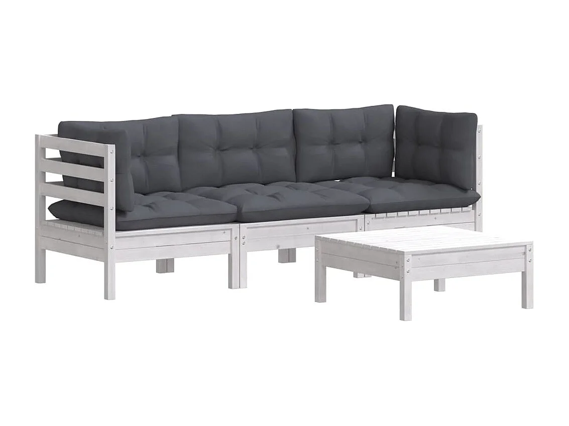 4-tlg. Garten-Lounge-Set mit Anthrazit Kissen Kiefernholz