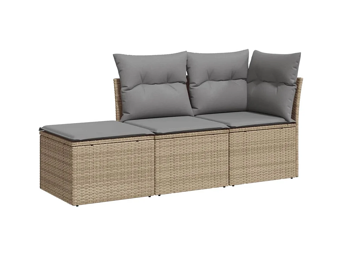 3-delige Loungeset met kussens poly rattan beige