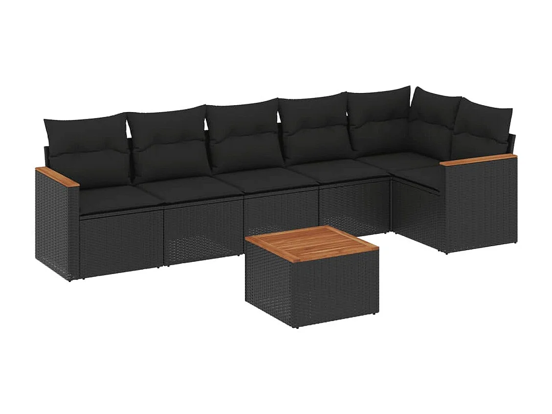 7-tlg. Garten-Sofagarnitur mit Kissen Schwarz Poly Rattan