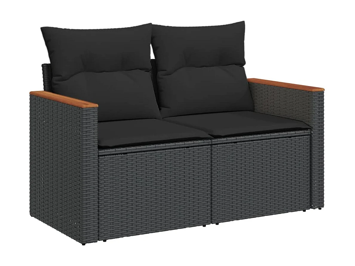 7-tlg. Garten-Sofagarnitur mit Kissen Schwarz Poly Rattan