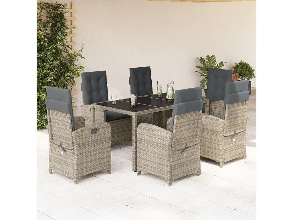 Ensemble à manger de jardin et coussins 7 pcs gris rotin