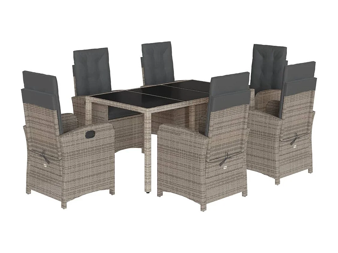7-delige Tuinset met kussens poly rattan grijs