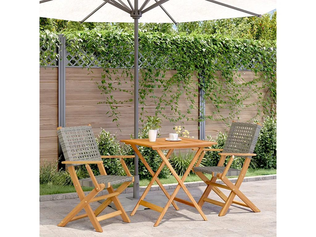 3-delige Bistroset poly rattan en massief hout grijs