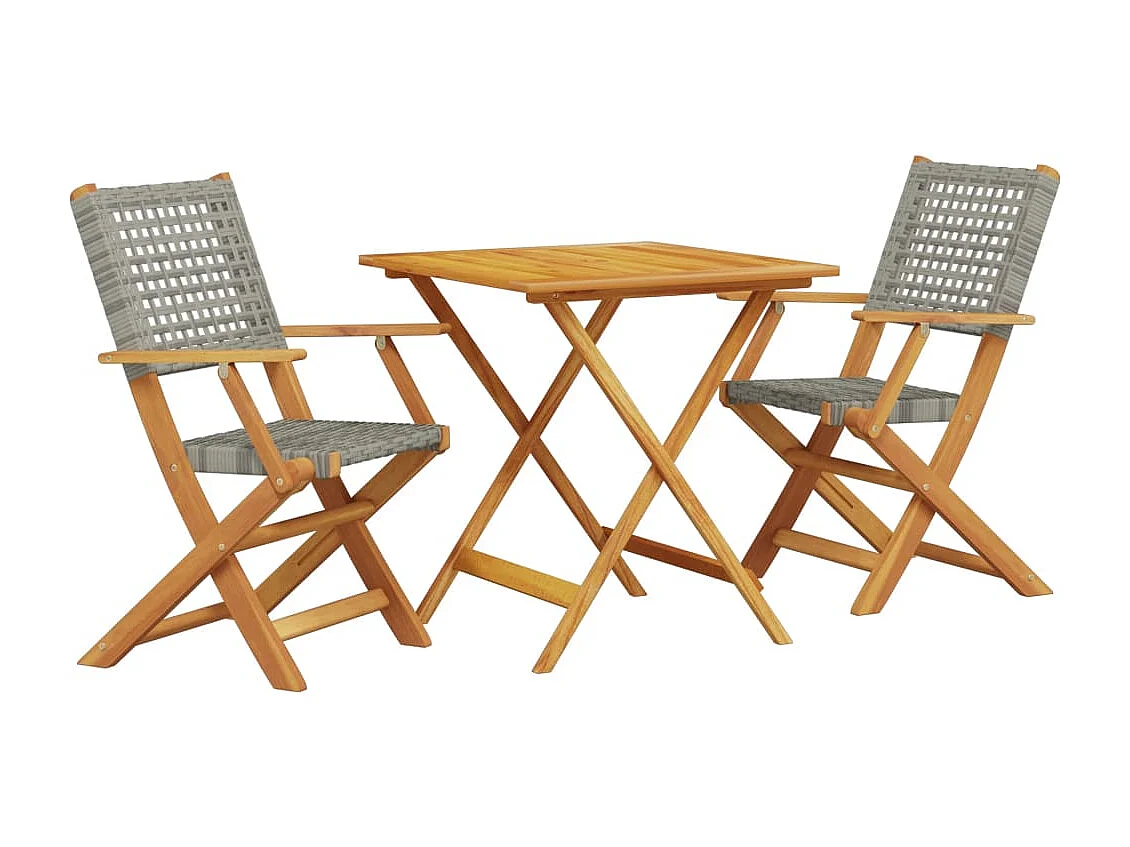 3-delige Bistroset poly rattan en massief hout grijs