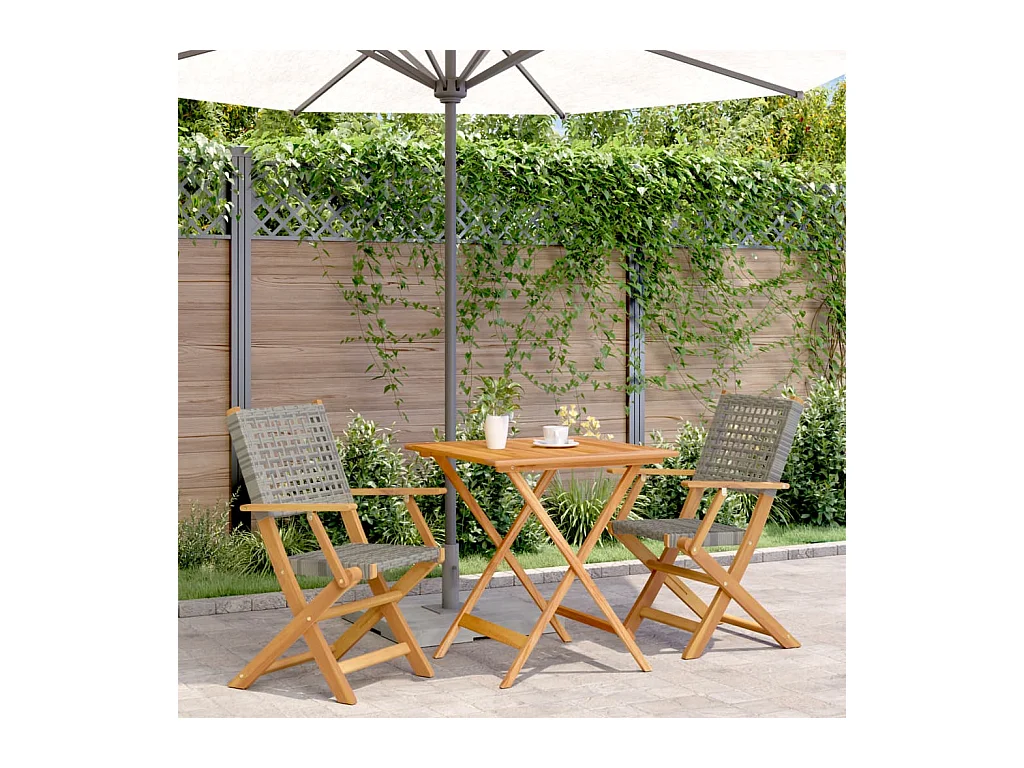 Ensemble de bistro 3 pcs gris résine tressée et bois massif