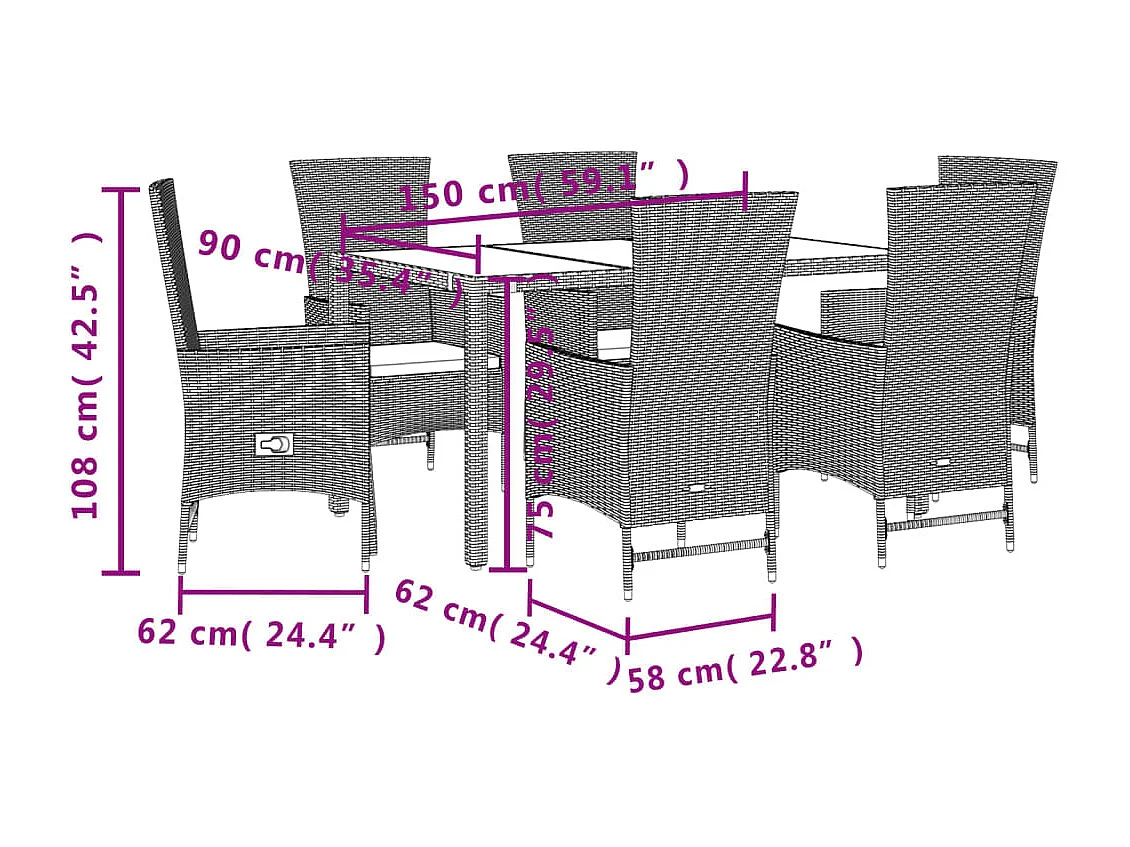 Set comedor de jardín 7 pzas con cojines ratán sintético beige