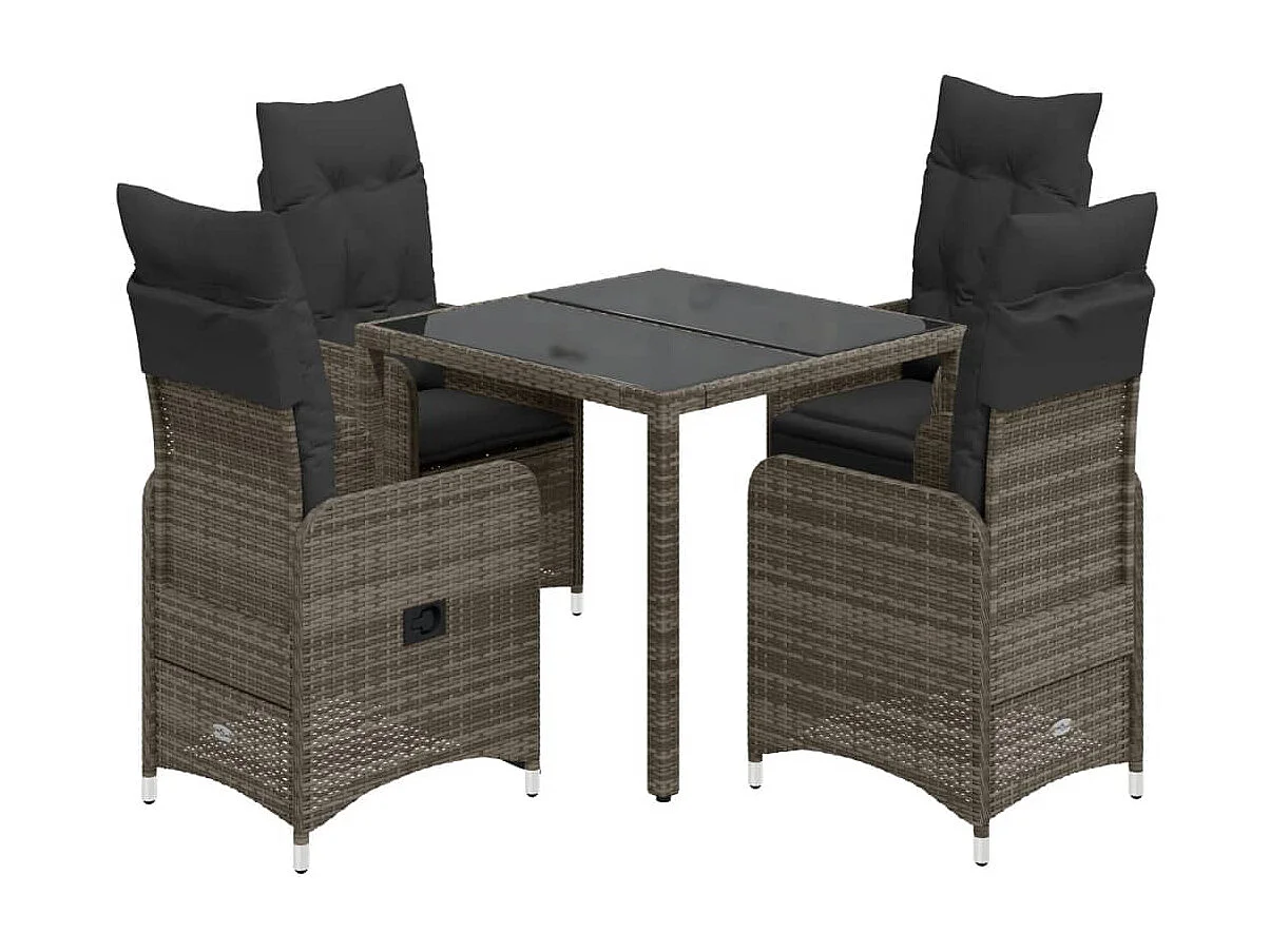 Set Bistrò da Giardino 5 pz con Cuscini in Polyrattan Grigio