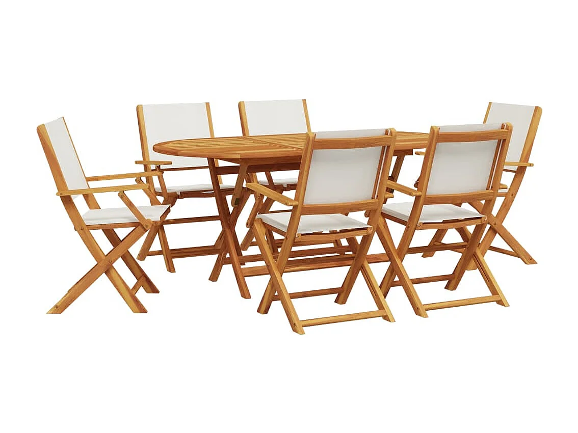 Ensemble à manger de jardin 7 pcs blanc crème tissu bois massif