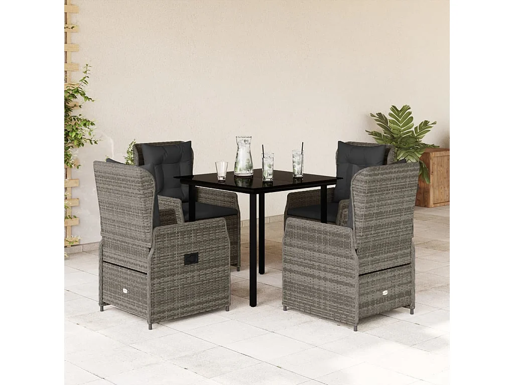 Ensemble à manger de jardin 5 pcs coussins gris résine tressée