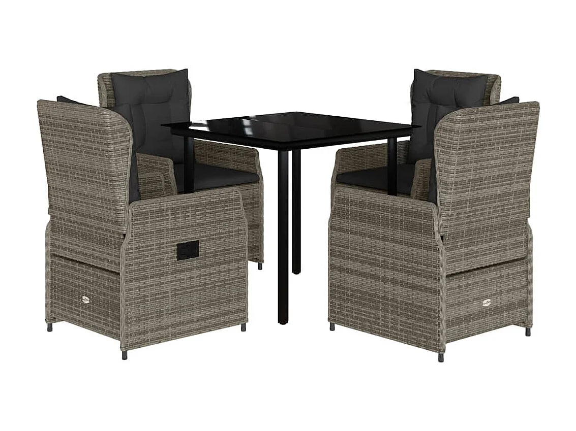 Ensemble à manger de jardin 5 pcs coussins gris résine tressée