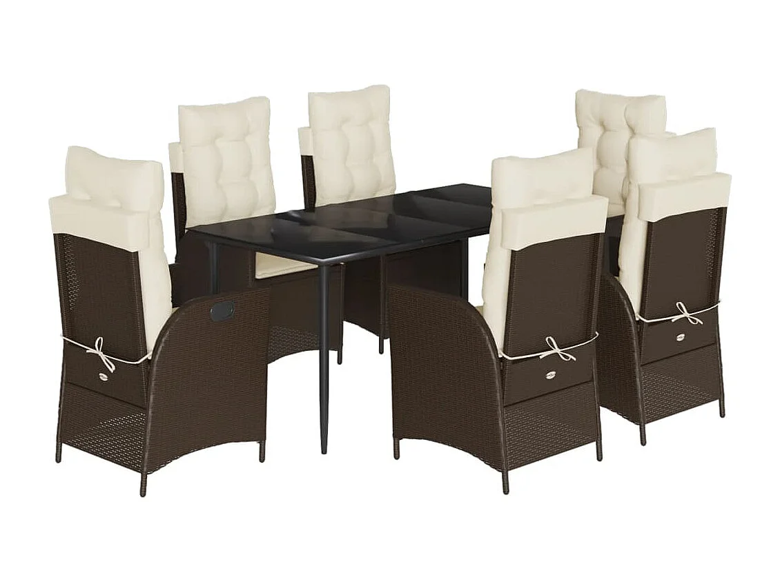 Set da Pranzo da Giardino 7pz con Cuscini in Polyrattan Marrone