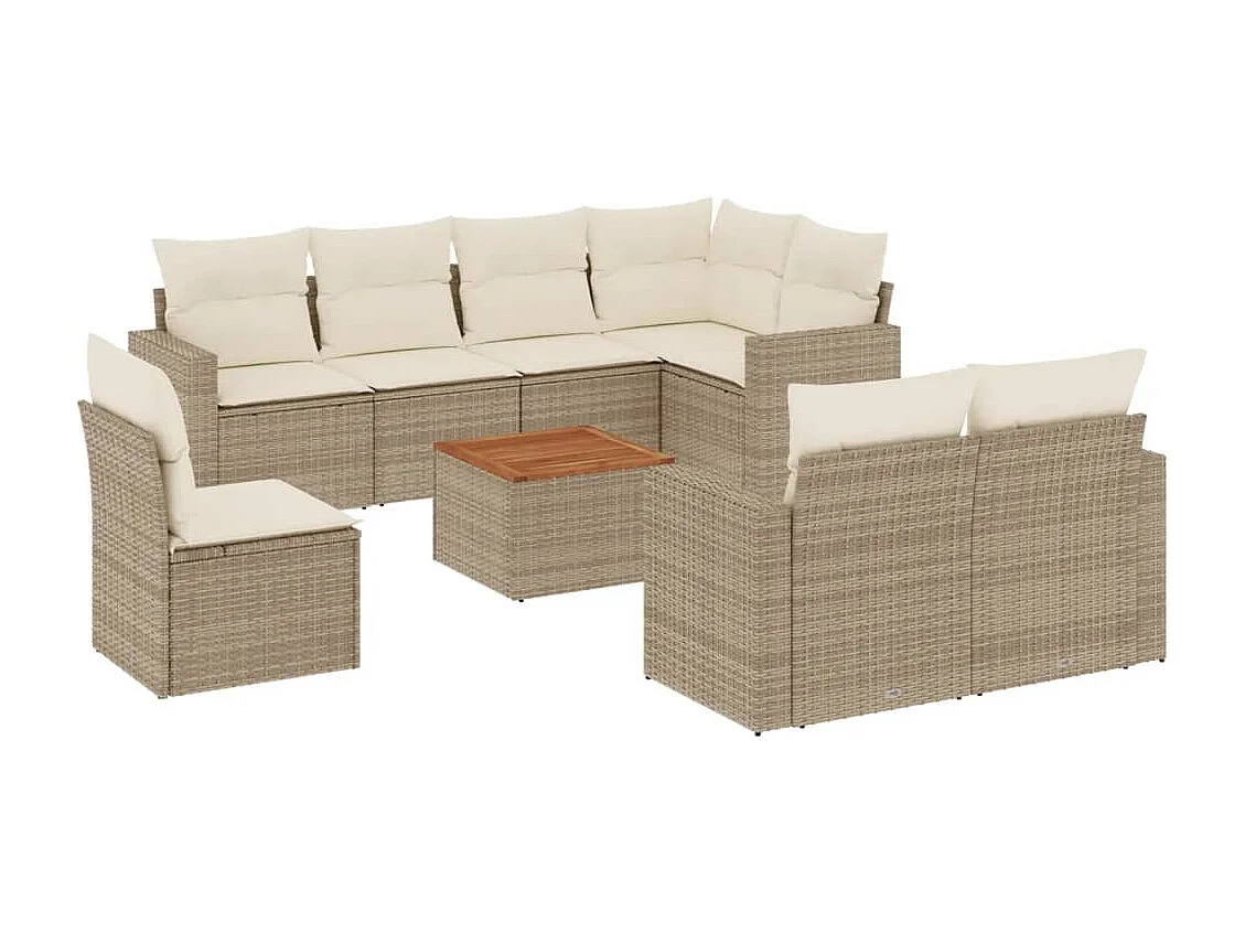 Salon de jardin avec coussins 9 pcs beige résine tressée